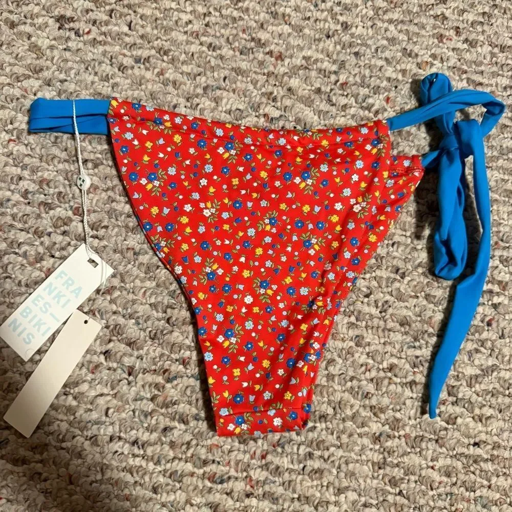NWT Frankie’s Bikinis Kealy Tie Side Cheeky Bikini Bottom Seaside Farm- Size XL